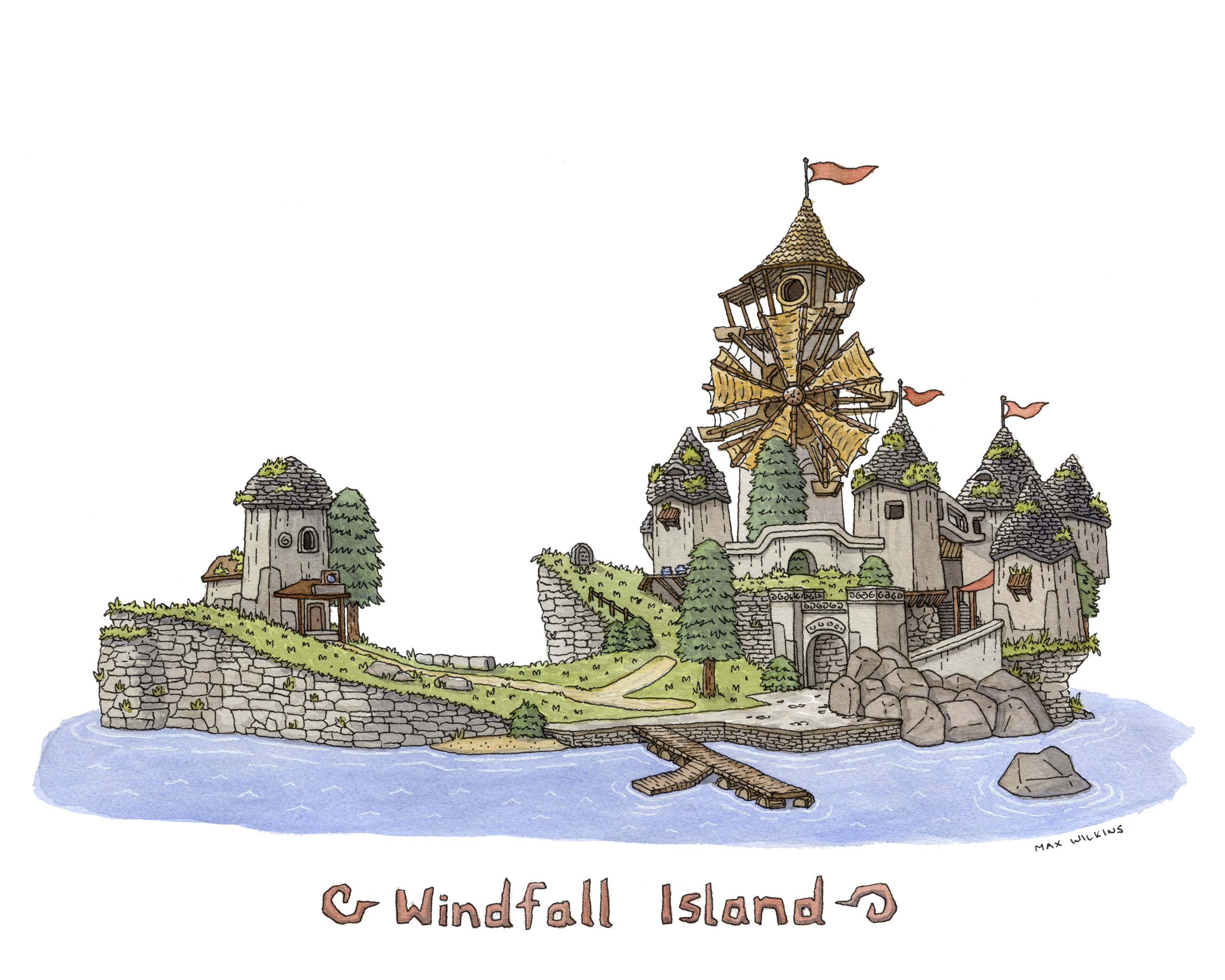 The Legend of Zelda: the Wind Waker Windfall Island Watercolor
