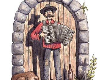 El hombre del acordeón - impresión artística