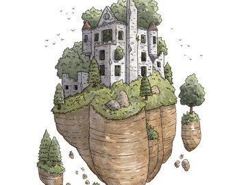 Isla del castillo abandonada - impresión artística