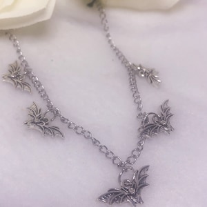 alternative bat charm necklace. 18 inch silver chain necklace