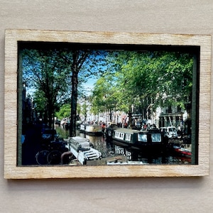 Amsterdam photo of canal framed 2.25 x 3.5 inches from my photographs of Holland