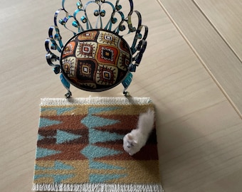 Alfombra de casa de muñecas de 3,5 x 4,5 pulgadas, alfombra tejida de lana reversible hecha a mano, suelo de alfombra con flecos