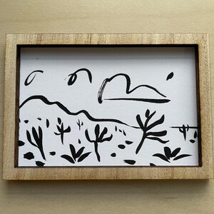 Joshua Tree &quot;Desert Dance&quot; miniature art print framed 2.25 x 3.5 inches from my sumi ink collection