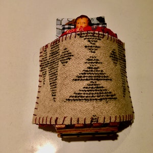 twin blanket dollhouse 4.25  x 6.25 inch wool handmade hand-blanket-stitched dollhouse blanket