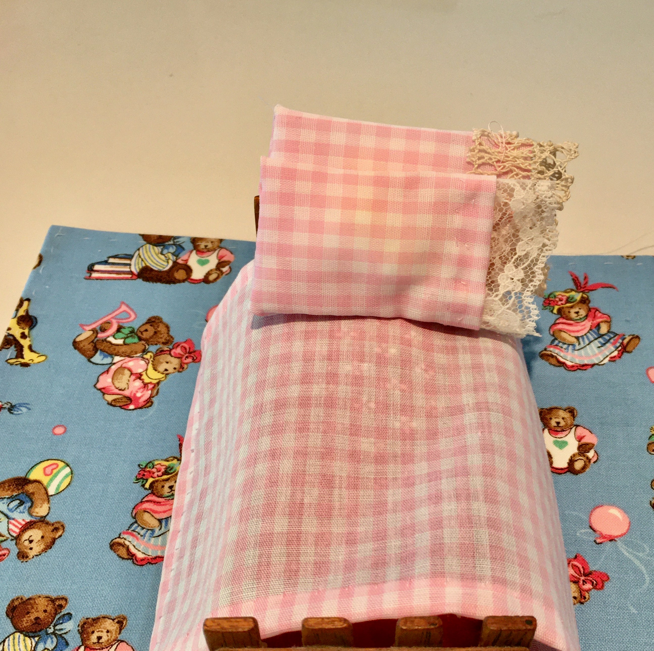 Pink Gingham Pillow Case With Lace 2.5 X 2.5 Inch With Silk Etsy