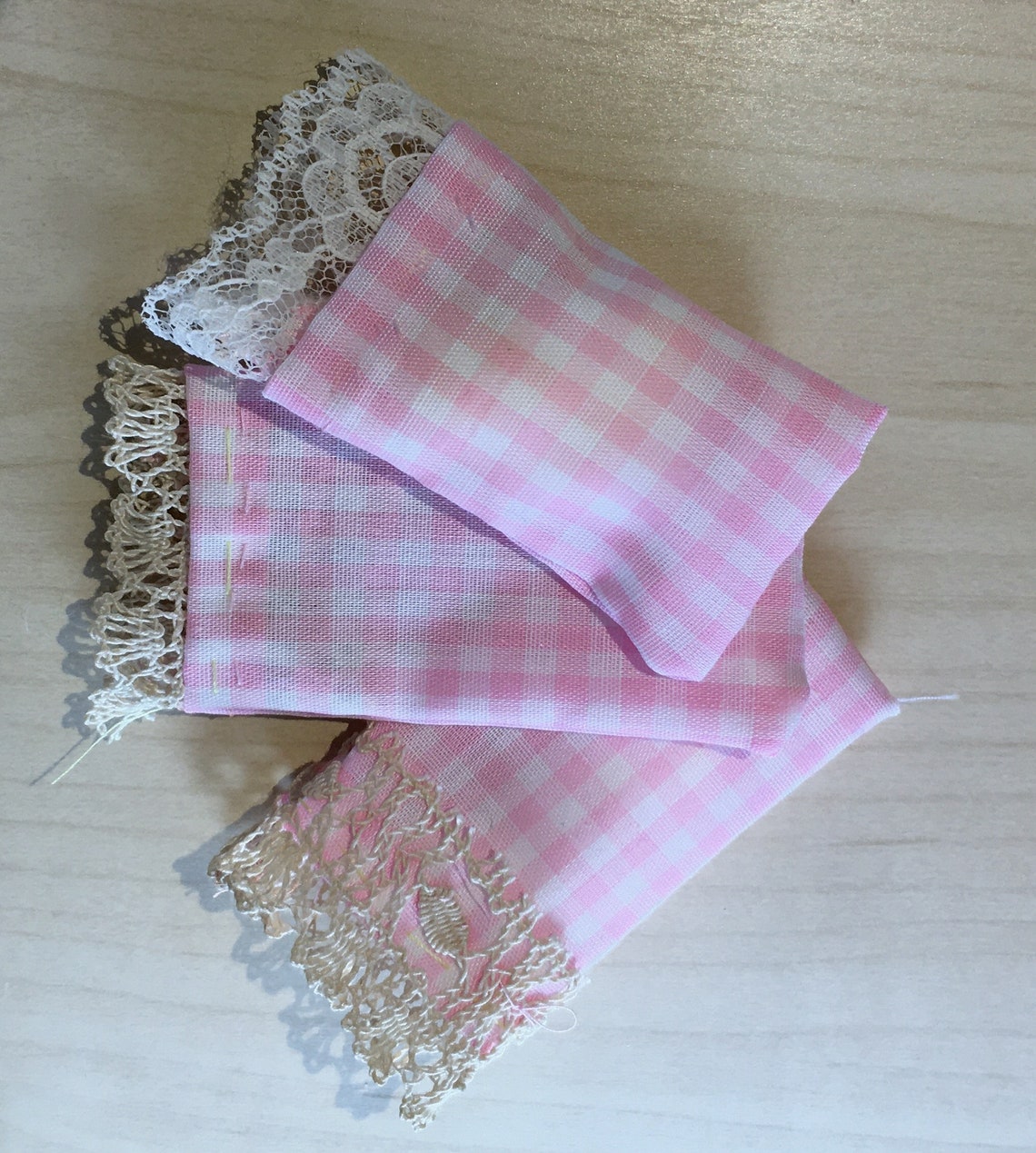 Pink Gingham Pillow Case With Lace 2.5 X 2.5 Inch With Silk Etsy