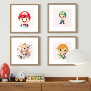 4pk Baby Mario and Zelda Nursery Art, Zelda Nursery Print, Mario Nursery Print, Baby shower, Baby room, Kids, Luigi, Link