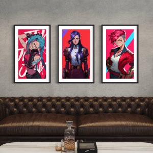 Arcane Fine Art, Anime art, Jinx, VI, Caitlyn Kiramman, League of Legends, Video Game art,