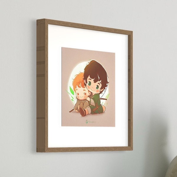 Frodo Baggins & Samwise, Lord of the Rings Nursery Art, Neutral Nursery Art , Kids , nursery art, LOTR nursery wall art, Hobbit,