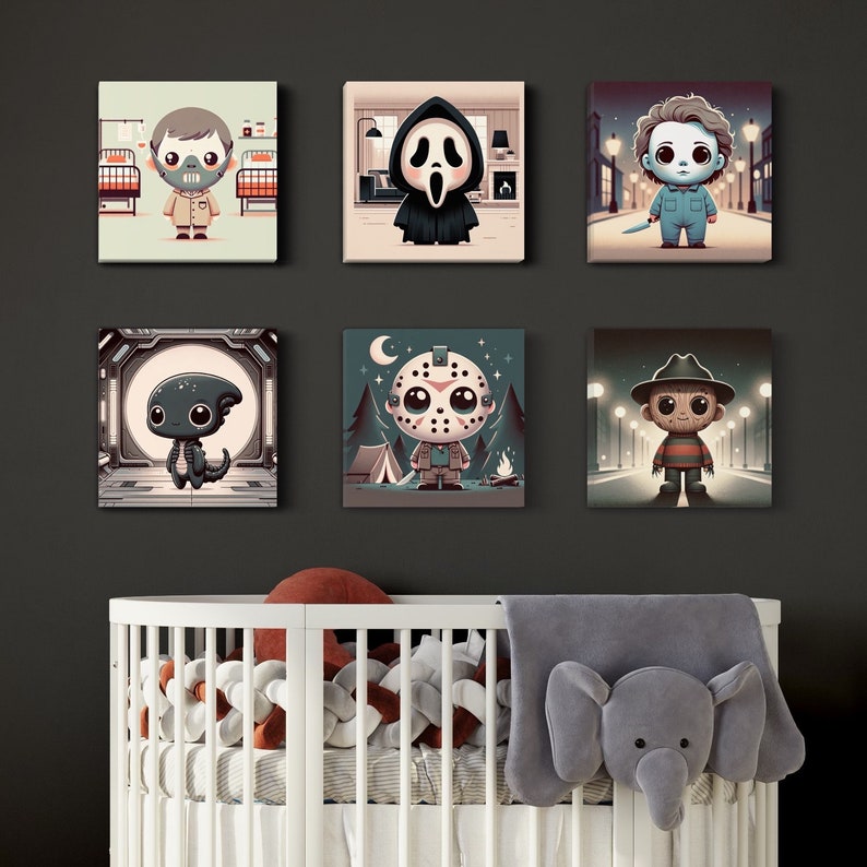 Cute horror Icons nursery art, slashers wall art, baby, cute kids art, scary, halloween, movie image 3