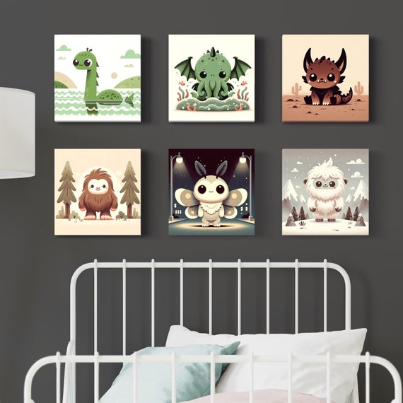 6pk Cryptid Nursery Art, Cryptozoology Wall Art, Baby, Big Foot