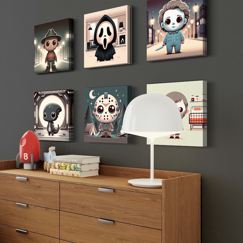 Cute horror Icons nursery art, slashers wall art, baby, cute kids art, scary, halloween, movie image 5