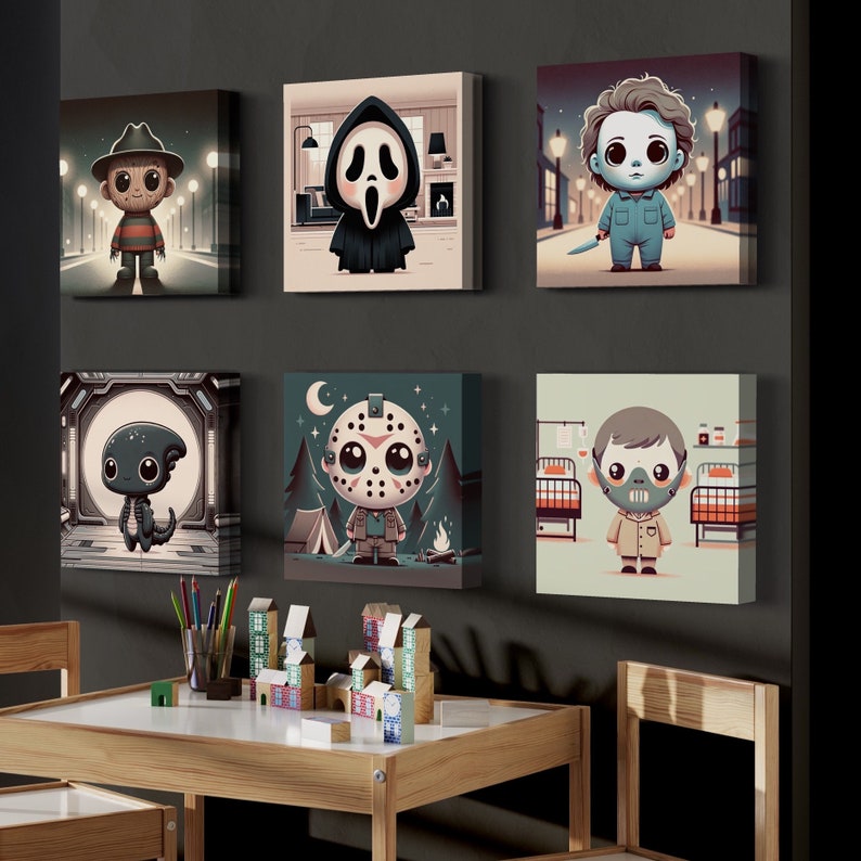 Cute horror Icons nursery art, slashers wall art, baby, cute kids art, scary, halloween, movie image 4