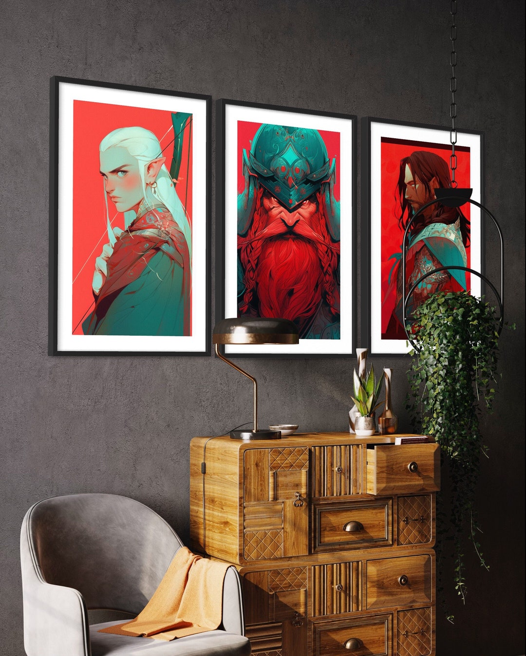 Lord of the Rings Fine Art, LOTR Anime Art, Aragorn, Legolas, Gimli