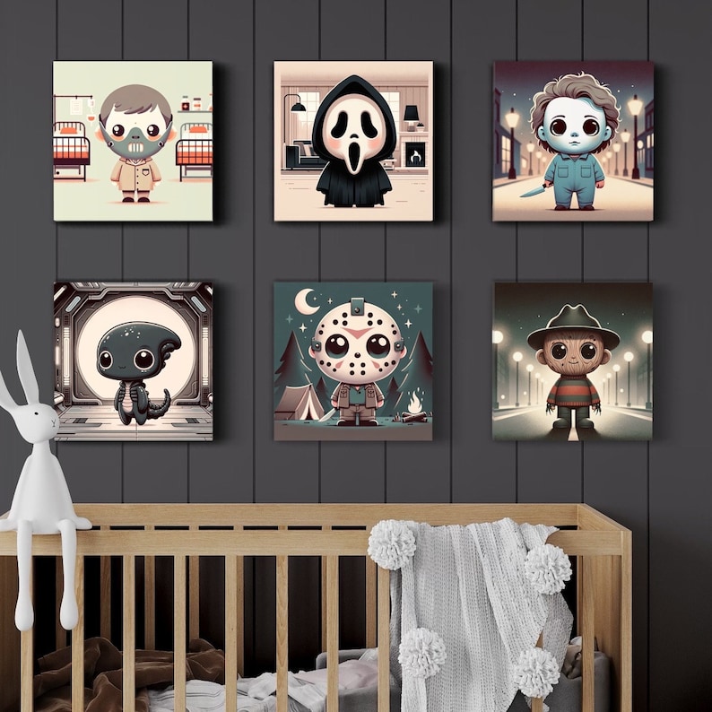 Cute horror Icons nursery art, slashers wall art, baby, cute kids art, scary, halloween, movie image 7