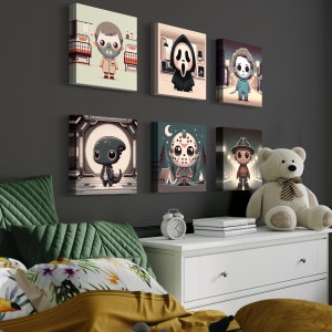 Cute horror Icons nursery art, slashers wall art, baby, cute kids art, scary, halloween, movie