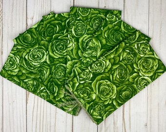 Cloth napkins, green roses, set of 6