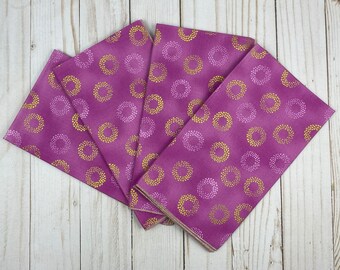 Cloth napkins, purple with gold circles, set of 4