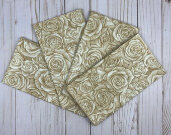 Cloth napkins, cream and tan roses, set of 4 or 6
