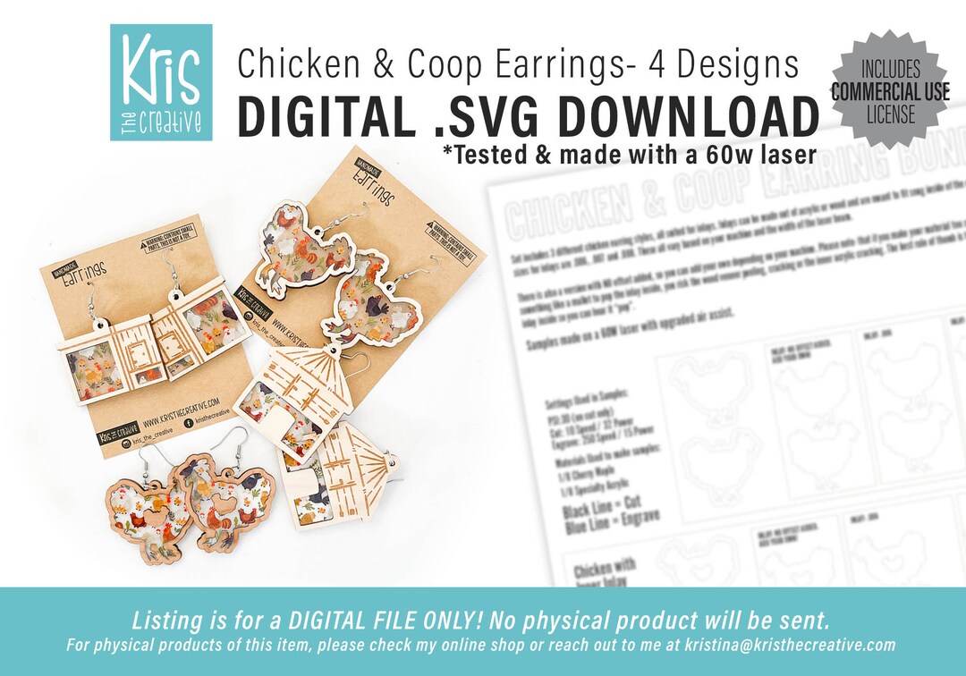 Chicken Inlay Earring Bundle Digital Download .SVG W/ - Etsy