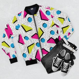 Retro 80&#39;s Geometric Street Art Inspired Bomber Jacket
