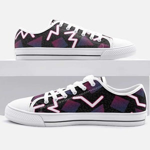 80s Retro Neon Film Magenta and Cyan Geometric Unisex Low Top Canvas Shoes