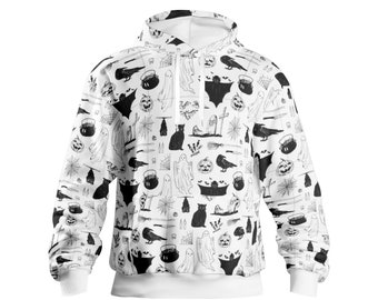 Halloween Gothic Black Cats, Ravens, Ghosts, Vampires, Spider Webs, and More Pullover Hoodies