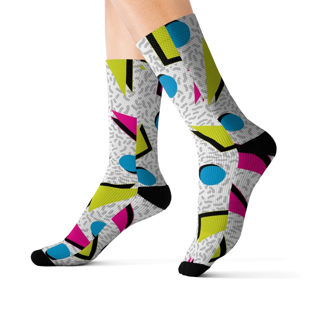 Retro 80s and 90s Style Geometric COME ON! Poly Socks - Etsy