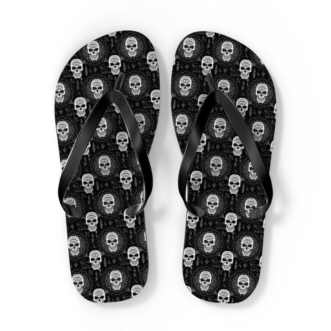 Demon Skull Mandala Witchy Goth Coven Crew Flip Flops