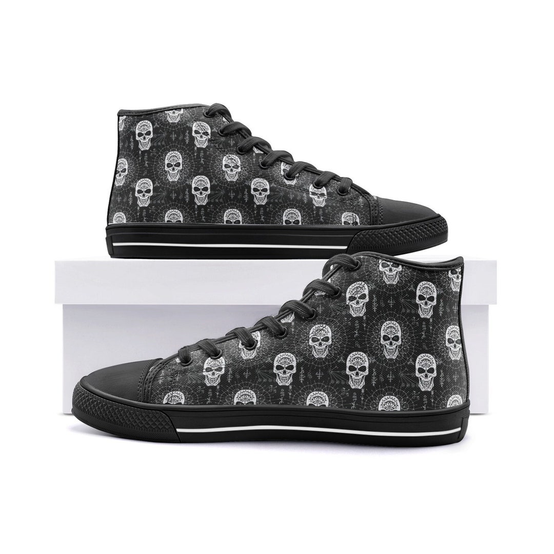  GX3441 スニーカー スカル 柄 Demon Skull Mandala Witchy Goth Coven Crew Unisex High Top Canvas