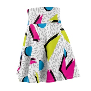 Retro 80s and 90s Style Geometric COME ON Women's Skater Skirt image 2