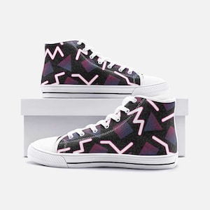 80s Retro Neon Magenta and Cyan Geometric Unisex High Top Canvas Shoes