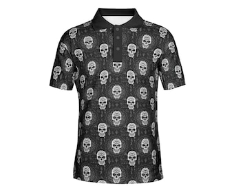 ポロシャツ　skull crossbones archive darkwear Skull Punk Polo Shirt – Black & White Crossbones Mod Fit Men's
