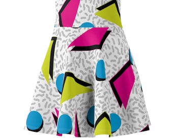 Retro 80s and 90s Style Geometric COME ON! Women's Skater Skirt