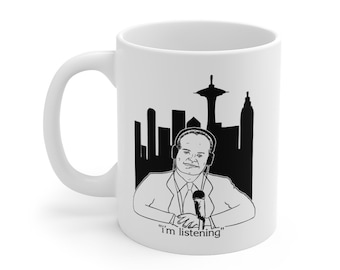 Frasier Im Listening With Seattle Skyline White Ceramic Mug