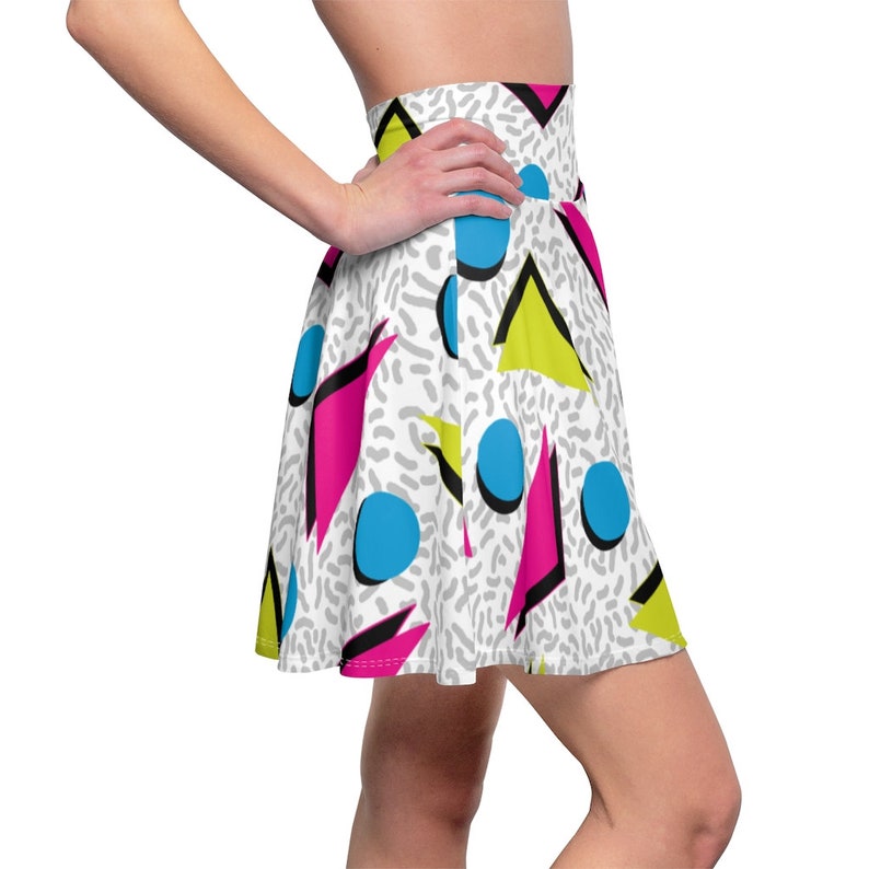 Retro 80s and 90s Style Geometric COME ON Women's Skater Skirt image 5