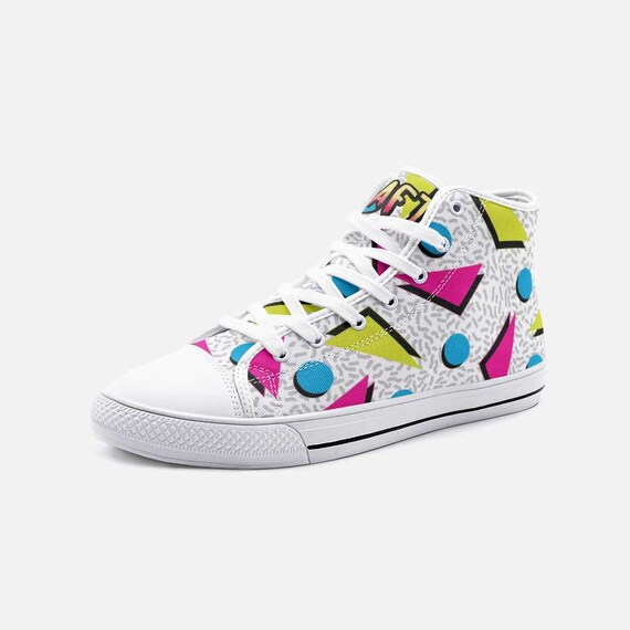 Retro 90s Memphis Geometric COME ON! Unisex High Top Canvas