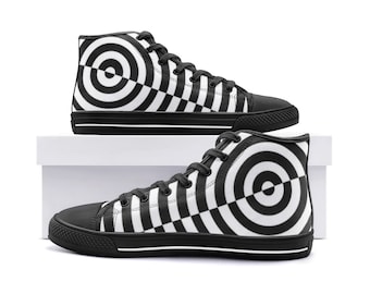 Split Bullseye Black and White Goth Heavy Thrash Metal Unisex High Top Canvas Shoes