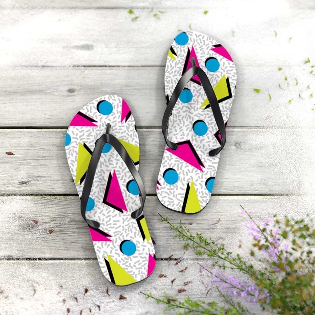 Retro 80er und 90er Jahre Stil Geometrisch COME ON! Flip Flops