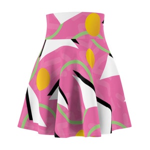 Pink Retro 90s Skater Memphis Street Art Geometric Peach Rings Women's Roller Derby Skirt