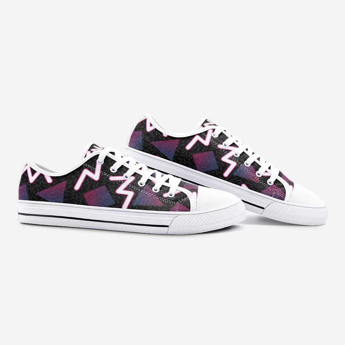80s Retro Neon Film Magenta and Cyan Geometric Unisex Low Top Canvas ...