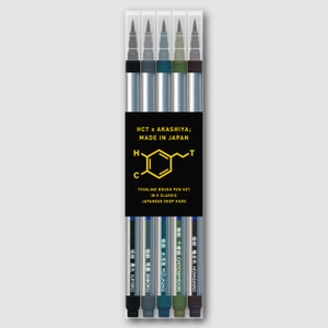 HCT x Akashiya ThinLINE Brush Pens Set 5Pc Aus Japan