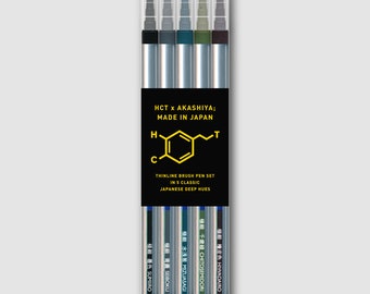 HCT x Akashiya ThinLINE Brush Pen Set 5Pc From Japan