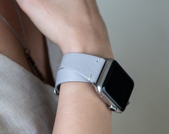 Leather Apple Watch Band 38mm 40mm 42mm 44mm, Slim Double Wrap iWatch Strap Genuine Leather Series 6 5-4-3-2-1, Gift for Her, Gift For Mom