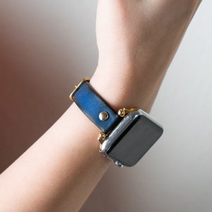 Blue Leather Apple Watch Band 38mm 40mm 42mm 44mm, Slim Leather Apple Watch for Women, iWatch Band, Gift for Sister