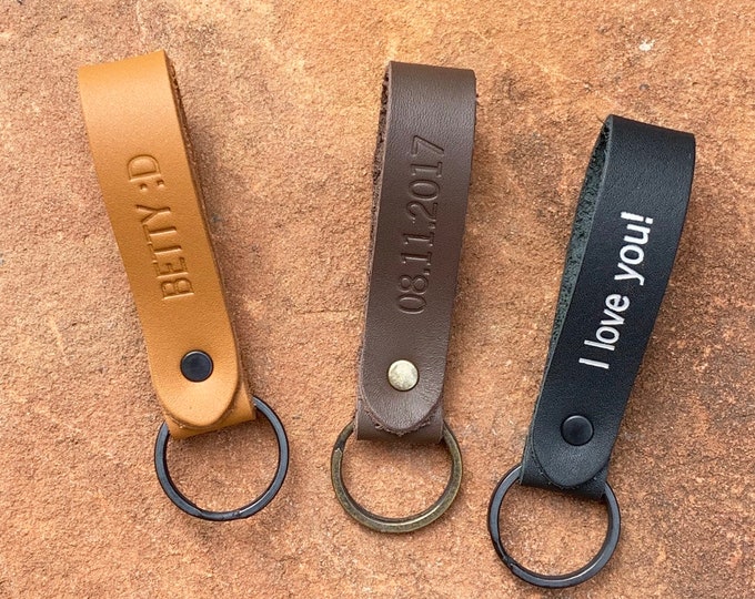 Personalized Leather Keychain, Monogrammed Leather Keychain, Made in Usa