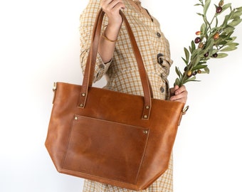 Mothers Day Gift Leather Tote Bag, Tote with or without Zipper, Leather Tote Pocket for Women, Leather Tote Bag HUGE SALE