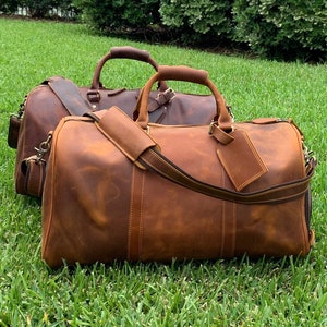 Leather travel duffle clearance