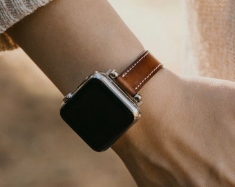 Brown Burnished Leather Apple Watch Band 38mm 40mm 42mm 44mm, Slim Leather Apple Watch for Women, iWatch Band, Gift for Sister
