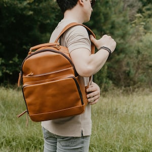 Teacher Backpack,Daily Backpack Bag,Monogram Leather Rucksack,Leather Backpack Purse,Personalized Backpack,Leather Backpack for Laptop Light Brown